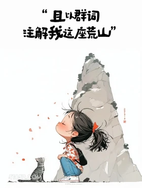 且以群词注解荒山 小女孩 松弛感 文案