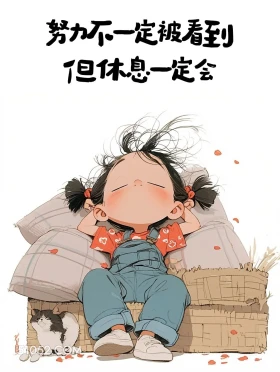 努力不一定被看到,休息一定会 小女孩 解压 搞笑文案