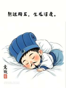 熬过周五生龙活虎 卡通人物 诸葛亮 打工人 文案