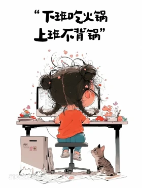 下班吃火锅上班不背锅 小女孩 吃火锅 搞笑文案