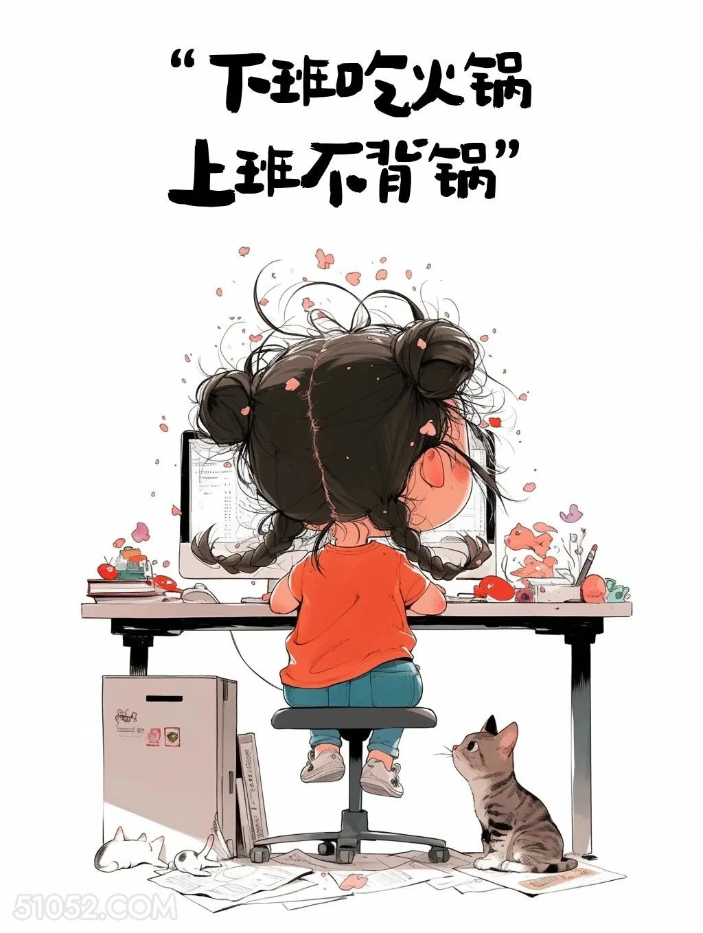 下班吃火锅上班不背锅 小女孩 吃火锅 搞笑文案