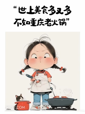 美食多又多不如老火锅 小女孩 吃火锅 搞笑文案