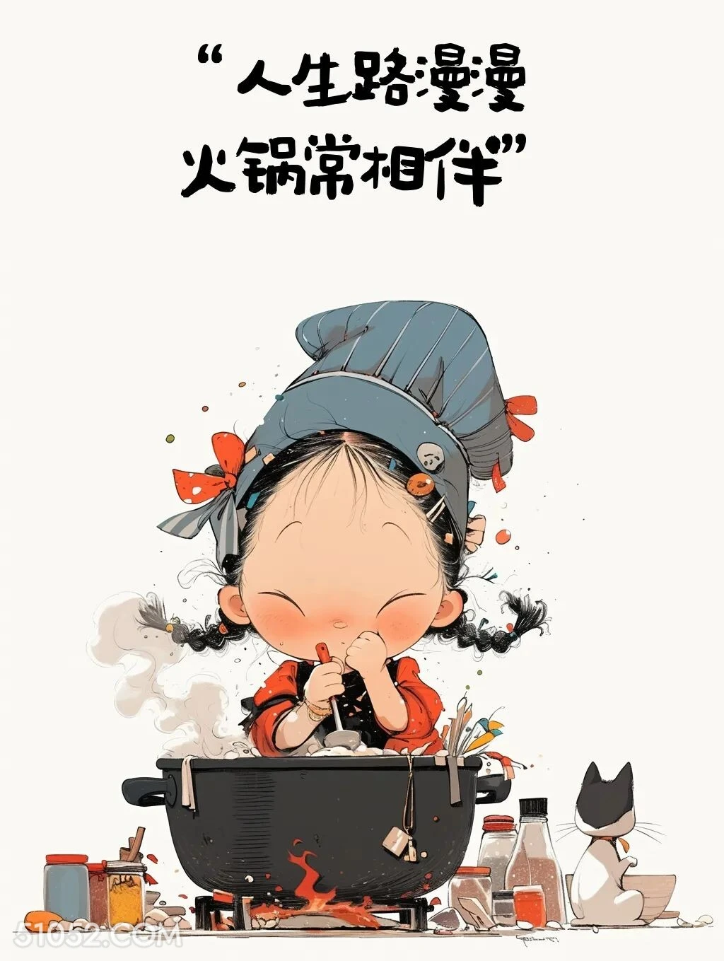 人生路漫漫火锅常相伴 小女孩 吃火锅 搞笑文案