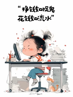 挣钱如捉鬼，花钱如流水 小女孩 胡说八道 搞笑文案