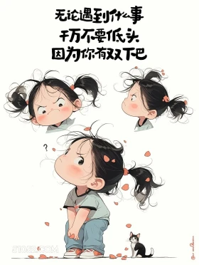 不要低头,你有双下巴 小女孩 抽象文案 热梗 搞笑文案