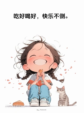 吃好喝好,快乐不倒 小女孩 干饭 笑死了 搞笑文案