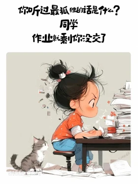 最孤独的话:作业就剩你没交了 小女孩 有趣表情包 搞笑文案
