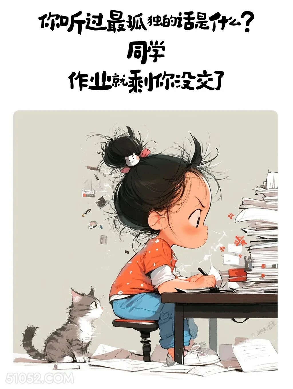 最孤独的话：作业就剩你没交了 小女孩 有趣表情包 搞笑文案