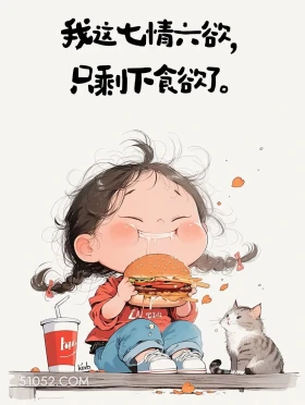 七情六欲只剩食欲 小女孩 发朋友圈 搞笑文案