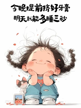 今晚挤好牙膏,明天多睡三秒 小女孩 笑死了 发朋友圈 搞笑文案