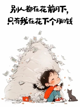 别人花前月下，只有我在花下个月的钱 小女孩 发朋友圈 搞笑文案