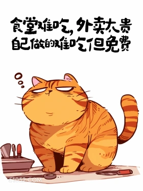食堂难吃,外卖太贵, 自己做起码免费 猫猫 歪理 搞笑文案