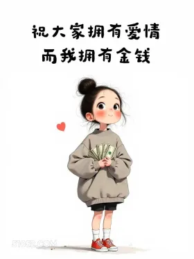 祝大家拥有爱情，而我拥有金钱 小女孩 七夕节 搞笑文案