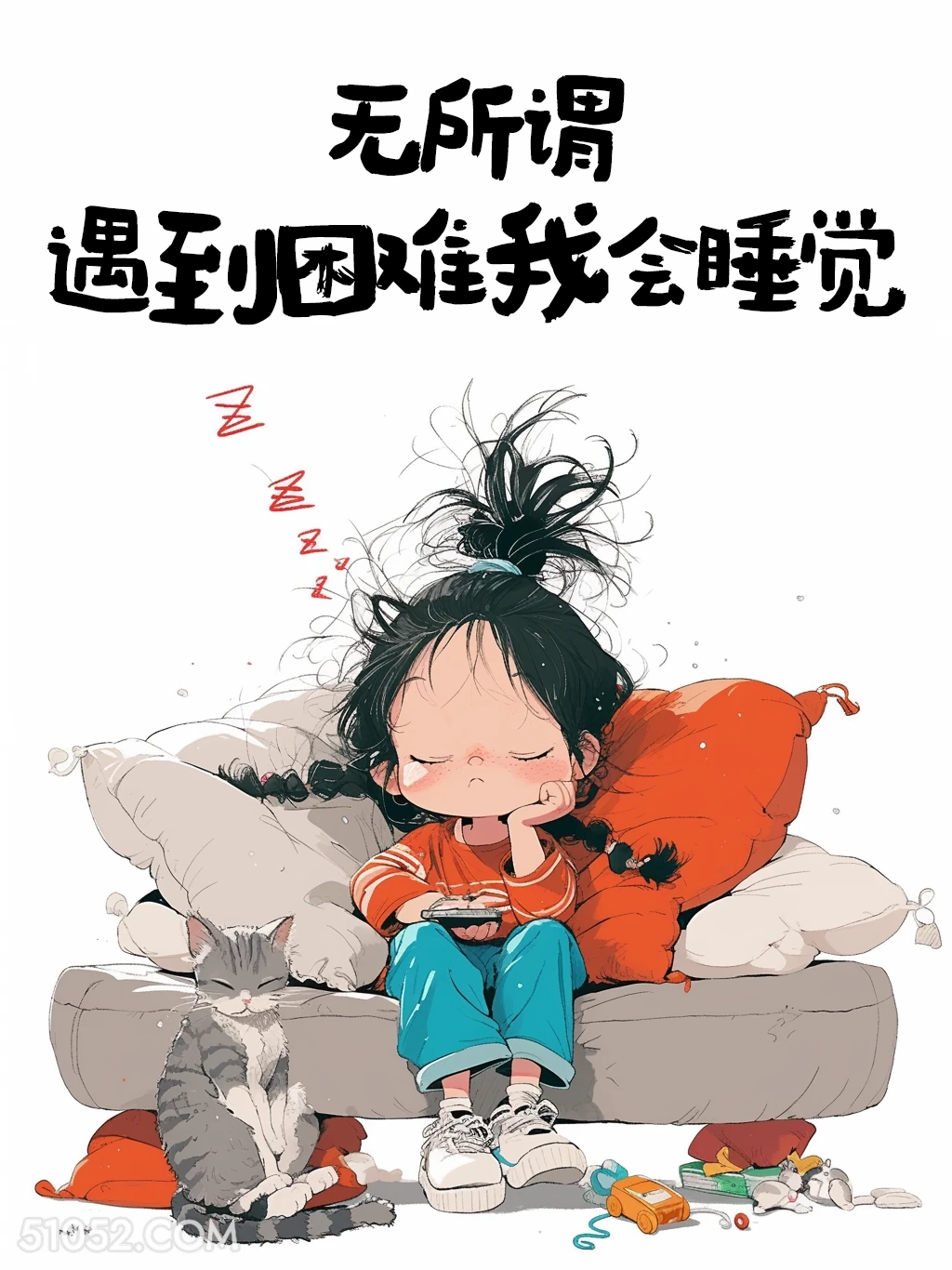 无所谓，遇到困难我会睡觉 小女孩 有梗 搞笑文案