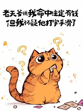 老天爷说我注定有钱，但我怀疑他打字手滑了 猫猫 笑死了 搞笑文案