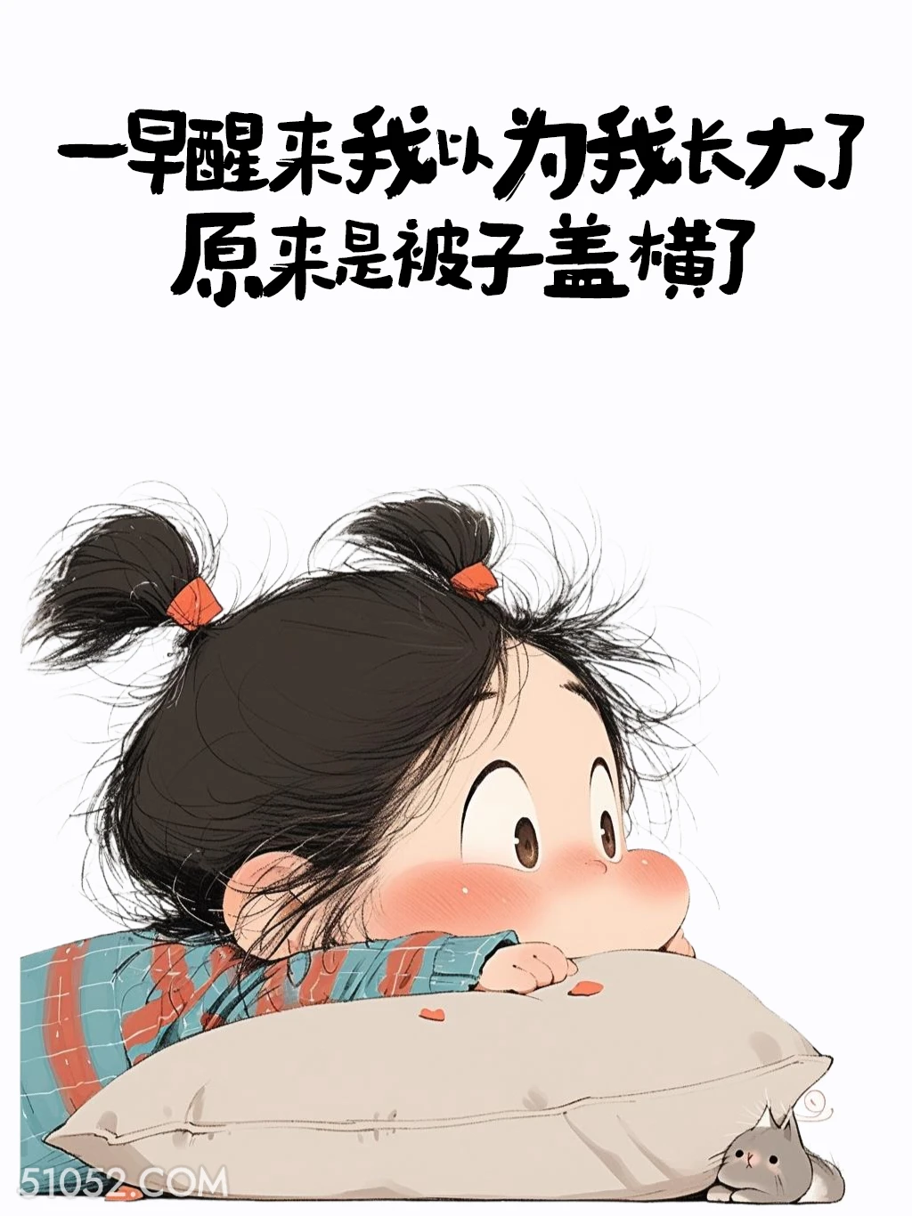一早醒来以为我长大了，原来是被子盖横了 小女孩 有梗 搞笑文案