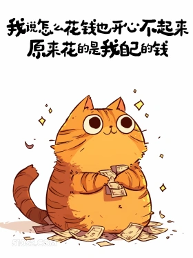 我说怎么花钱也不开心，原来花的是自己的钱 猫猫 发朋友圈 搞笑文案