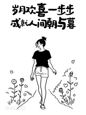 岁月欢喜一步步成就人间朝暮 成熟女人 简笔画 发朋友圈 通透文案