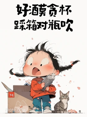 好酒莫贪杯，踩箱对瓶吹 小女孩 喝酒 发朋友圈 搞笑文案