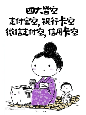 四大皆空 小女孩 简笔画 没钱了 搞笑文案