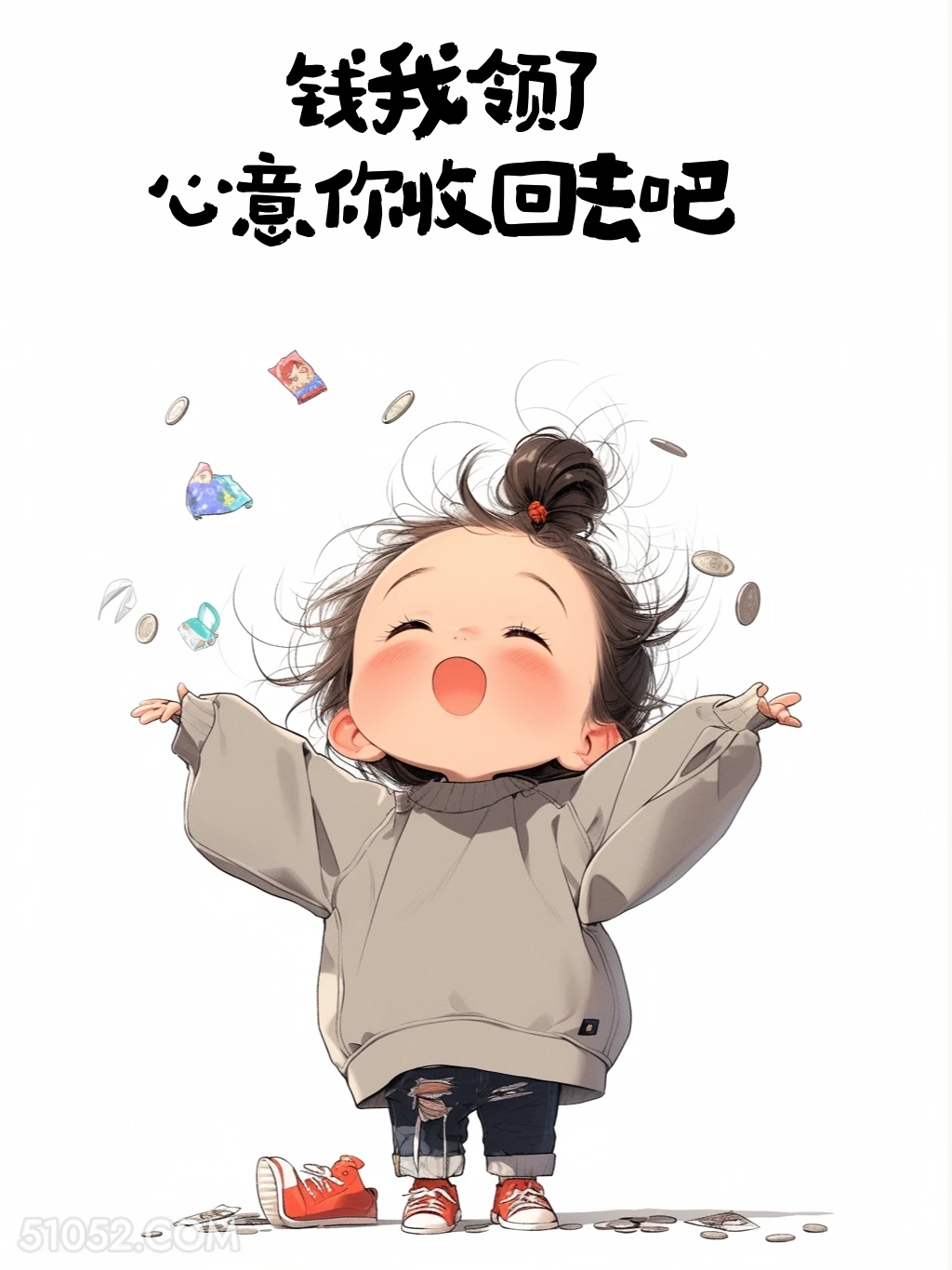 钱我领了，心意你收回去吧 小女孩 收红包 搞笑回复 搞笑文案