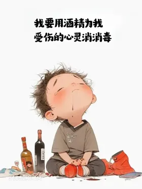 用酒精为我受伤的心消毒 小女孩 小男孩 喝酒 搞笑文案 发朋友圈