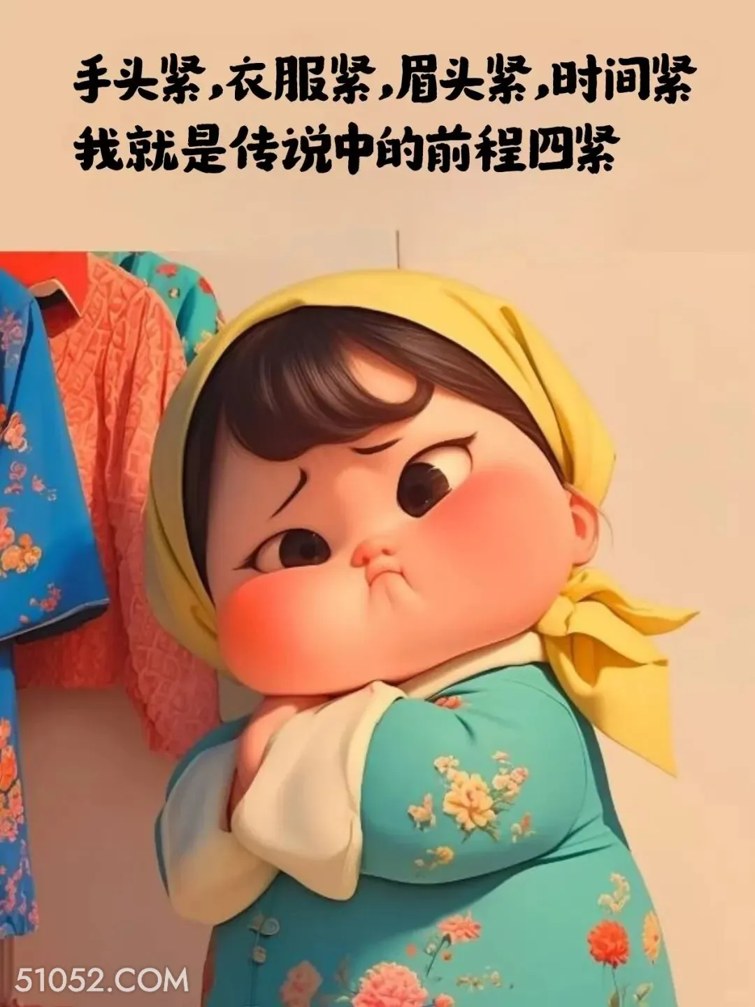 手头紧 衣服紧 眉头紧 时间紧 小胖子 贫穷 搞笑文案