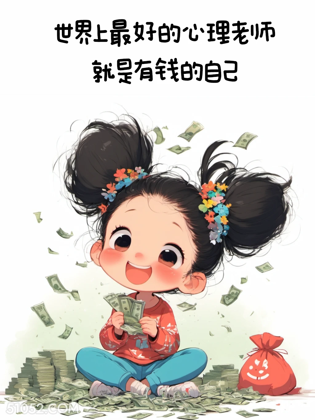 世上最好的心理老师就是有钱的自己 小女孩 精神支撑 走心文案