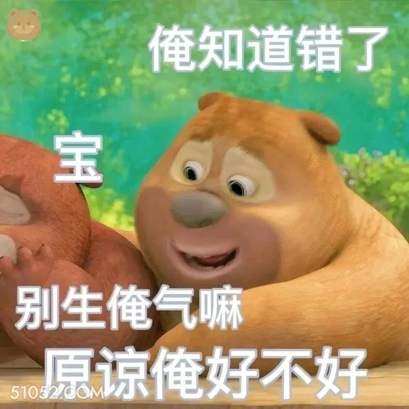 别生气了，原谅我 熊出没 动画片 熊大熊二 光头强 搞笑表情