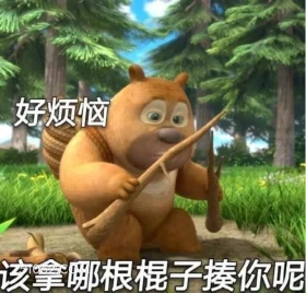 该拿哪根棍子揍你呢 熊出没 动画片 熊大熊二 光头强 搞笑表情