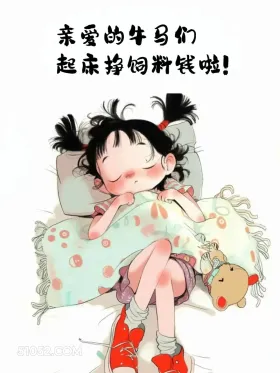 亲爱的牛马，起床挣饲料钱啦 小女孩 不想起床 发朋友圈 搞笑文案