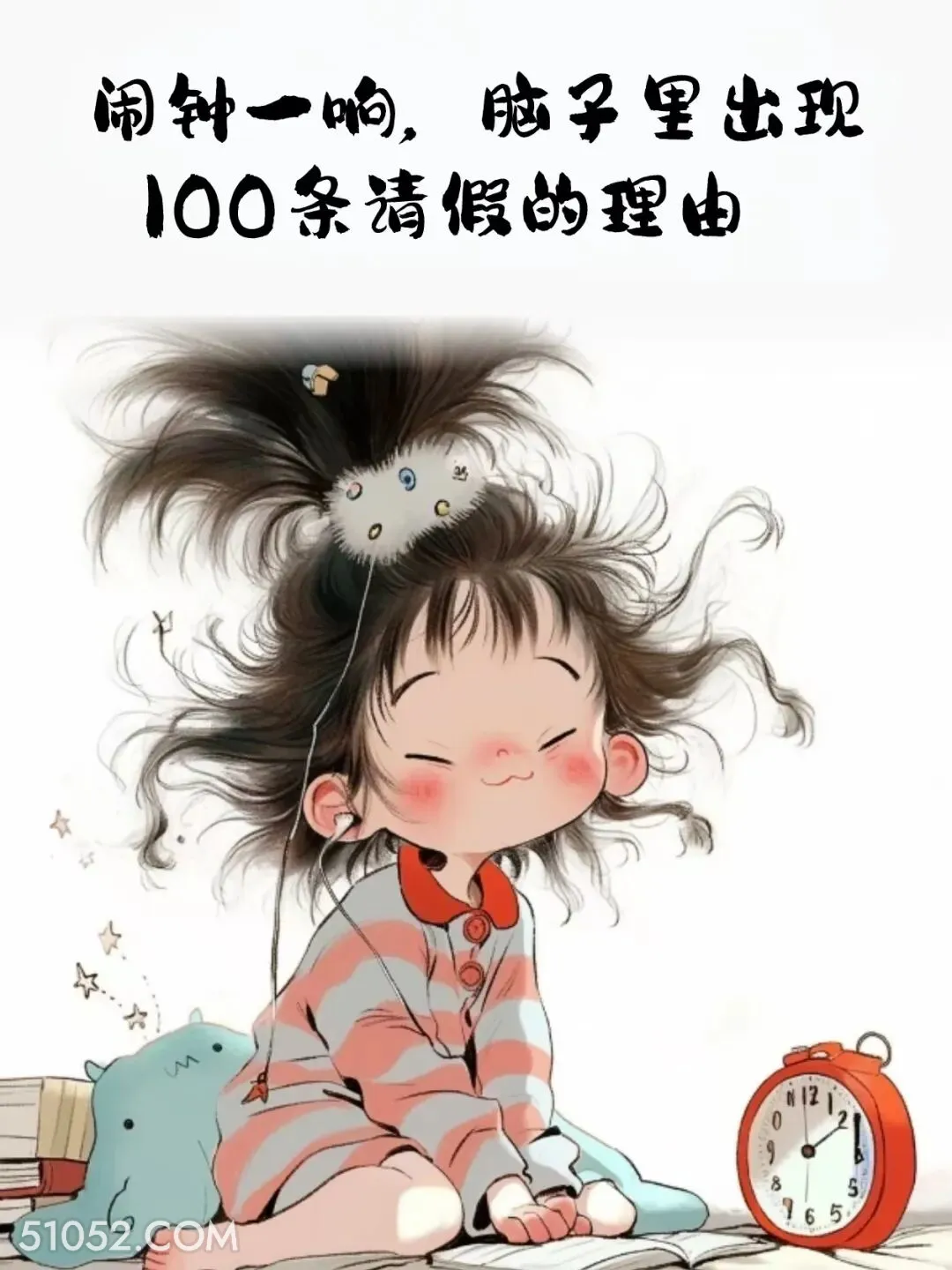 闹钟一响脑子就出现100条请假理由 小女孩 不想起床 发朋友圈 搞笑文案