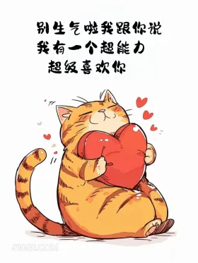 别生气，我有一个超能力，超喜欢你 猫猫 情侣日常 道歉文案 嘴甜文案
