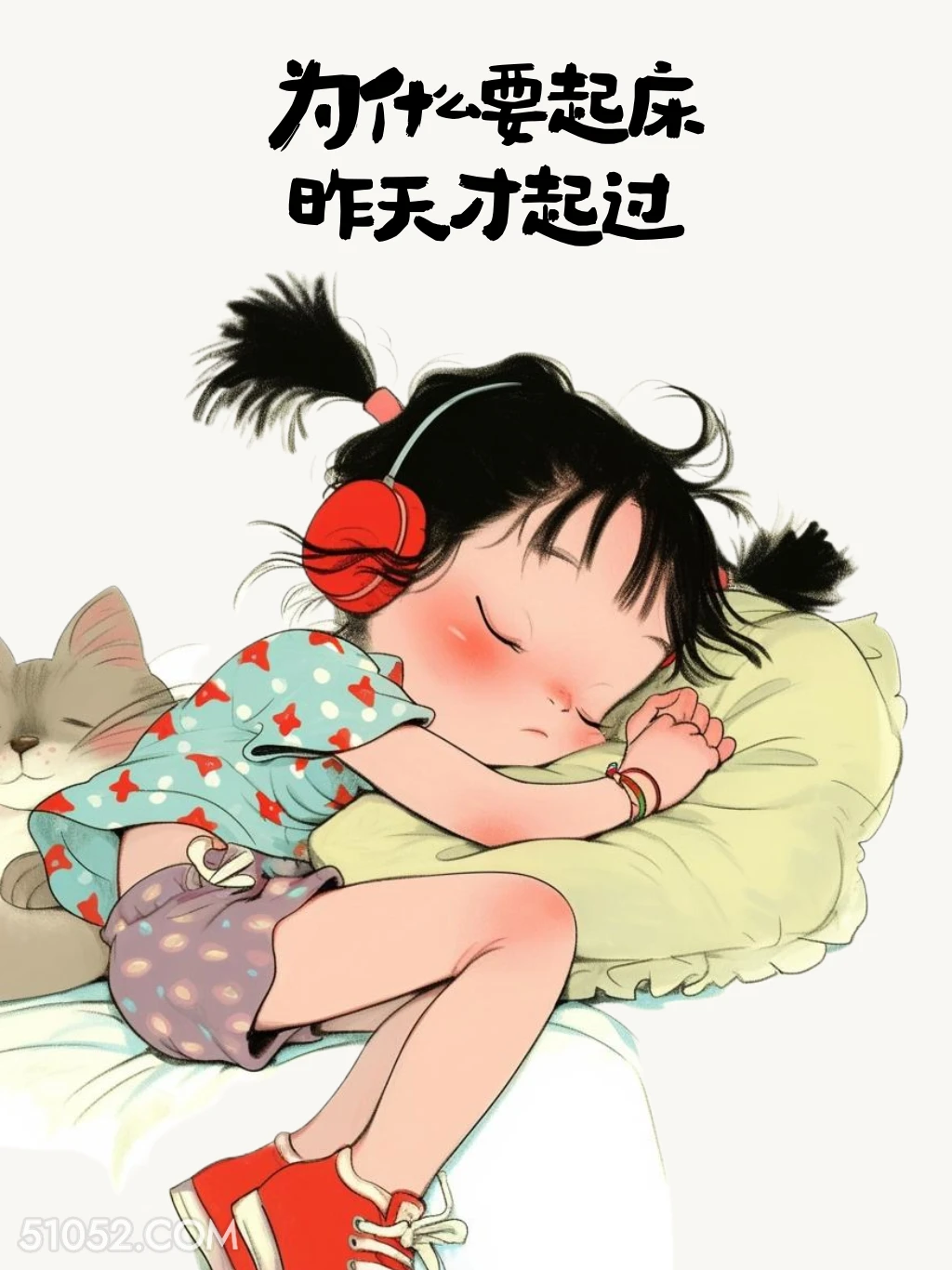 为什么要起床，昨天才起过 小女孩 不想起床 发朋友圈 搞笑文案